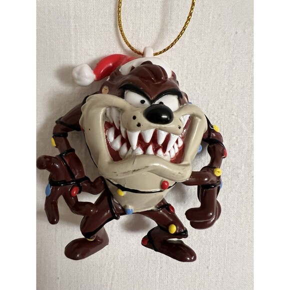 Looney Tunes Taz Devil Christmas Ornament 2000 Santa Hat Lights WB Holiday Decor - Picture 2 of 7